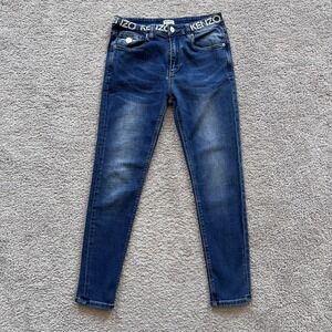 Kenzo Jungle Skinny Jeans Mens 28x26 Blue Stretch Denim Logo Waistband Tiger